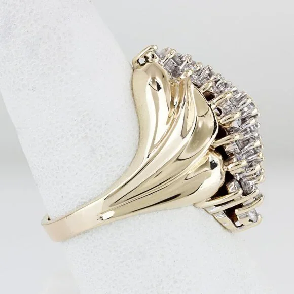 10k Yellow Gold Diamond Cluster Waterfall Cocktail Ring